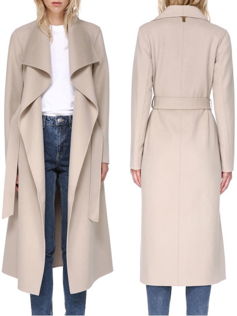 Mackage Wool and Lambs leather trim Mia Waterfall Light Coat in Sand
